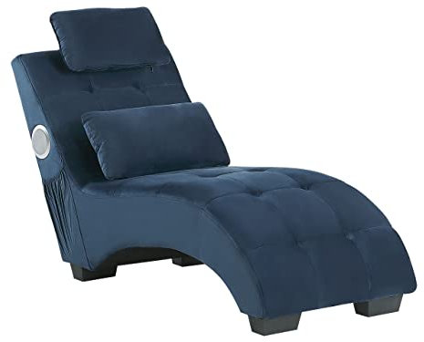 Beliani Moderne Chaiselongue mit Bluetooth Lautsprecher blau Bezug aus Samtstoff Simorre
