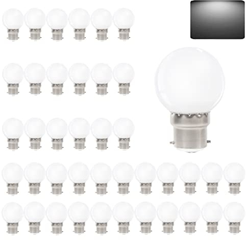 VIRANSHEN 40 Pack Bombillas LED B22 3W, Blanco Frio, Equivalente a 30W, 240 Lm, G45 LED Lámparas Luz Ambiente para Hogar Jardín Navidad Terraza Patio Decoración Fiestas Pergolas Luces Exteriores