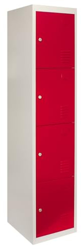 MonsterShop- Taquilla Metálica para Ensamblar con 4 Puertas Rojas 45x38x180cm Casillero Locker Organizador para Oficinas,Escuelas,Gimnasios y Vestuarios 2 llaves por Puerta,2 Imanes+Tarjetas de Nombre