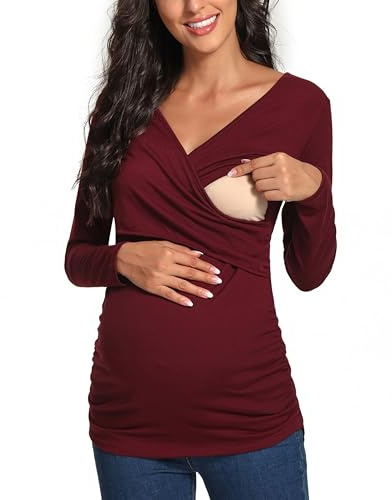 Love2Mi Stillshirt Kurzarm & Langarm Stillkleidung Umstandsshirt Schwangerschaft T-Shirt Nursing Umstandstop