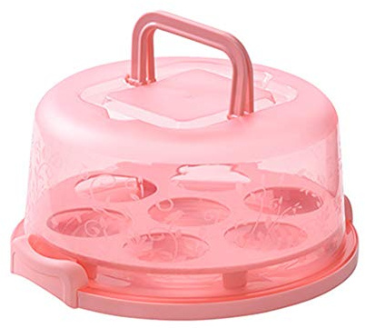 Kuchenträger-Abdeckung, Tragbarer Kuchen-Cupcake-Träger mit Deckel und Griff, Runder Kuchenbehälter, Wüstenplatte, Kuchenhalter, Kuchen-Aufbewahrungsbox (Rosa)