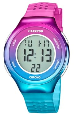 Calypso Montre Digitale Unisexe - Bracelet Caoutchouc Rose - Verre Résistant - Date Calendrier Chronographe Double Heure Lumière Alarme 12/24 h - Color Splash - K5841/1