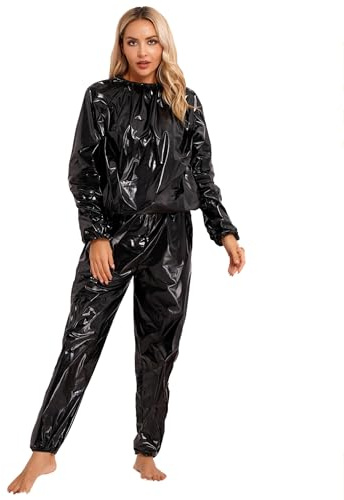 LiiYii Tröja, bastudräkt, sportdräkt för kvinnor, slimmer, sportjacka, PVC, för löpning, cykling, spel, träning, svart, XL