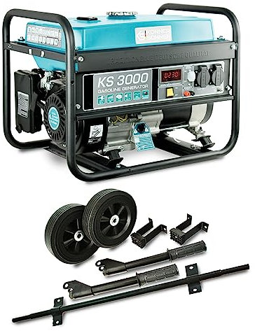 Petrol Generator, 3000W Power, Emergency Generator for Workshop, Home Use, Outdoor, Quiet, 4-Stroke, 15 Hours Operating Time, Copper, LED Display, EasyStart, 2x230V Sockets, Könner & Söhnen KS 3000