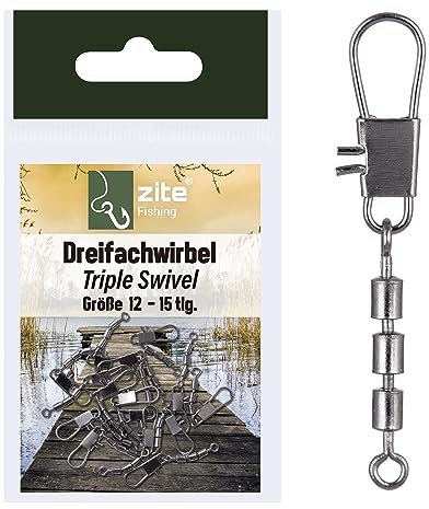 Zite Fishing Dreifach-Wirbel Set 3 Größen Forellen-Wirbel Sbirolino-Angeln 15 Stück Angel-Wirbel als Angel-Zubehör (Größe 12)