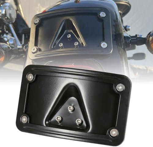 SoCiMa 3 Hole Curved Laydown License Plate Mount with Frame Compatible with Harley Davidson Replace# 3148 (Black)