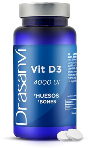 DRASANVI VITAMINA D3 | 4000 U.I Vitamina D | Ayuda a mejorar el estado de ánimo | Asimilación Calcio y Fosforo | Imprescindible en menopausia junto con colageno | 90 comprimidos = 90 días
