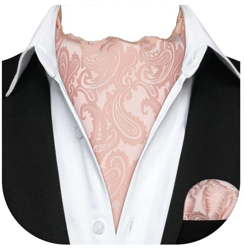 HISDERN Ascot Uomo Rosa Chiaro Paisley con Fazzoletto da Taschino Set Elegante Classico per Matrimonio Festa Foulard Uomo