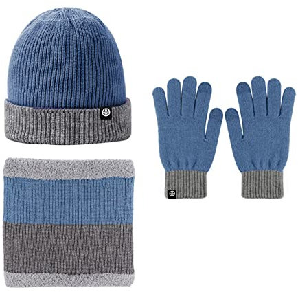 Mütze, warmes Strickschal-Set, warme Strickhandschuhe, Mütze, Schal, 3-teilig, Gehörschutz, Winter-Set, Outdoor-Sport (Farbe: Karamell, Größe: Einheitsgröße) (Hellblau O