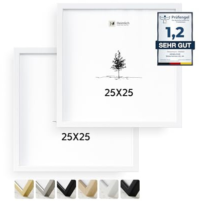 Heimlich® 2x Marco de fotos 25x25 cm Blanco de Madera marcos cuadros | Vidrio Acrílico Irrompible Grano Visible Duradero Fácil de Colgar | Para Decoración de Pared y Decoración Hogar marco 25x25 cm