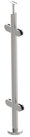 Edelstahl Geländerpfosten Mittelpfosten Ø42,4 Bauhöhe 1000mm mit Glasklemmen 63x45mm Geländer V2A geschliffen K320 (A-VR100-4G) (Glasstärke: 10,0mm)