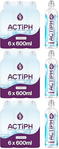Alkaline Ionised Spring Water pH9+ (6x 600ml) Purified with Electrolytes Clean and Smooth Taste ACTIPH Water (Pack of 3)