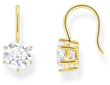 THOMAS SABO Ohrhänger mit großem, weißem Zirkonia vergoldet 925 Sterlingsilber, 750 Gelbgold Vergoldung