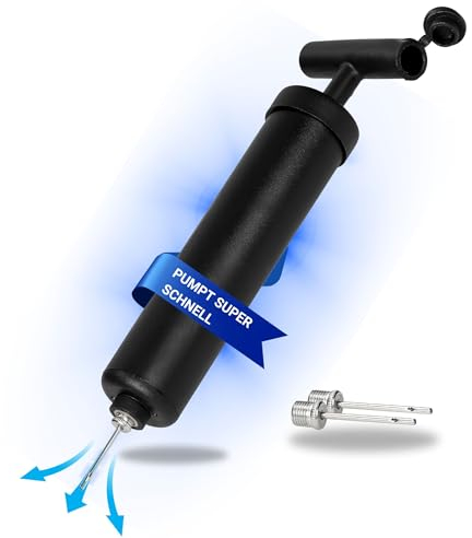 Robuste Ballpumpe - Pumpt super schnell - Leistungsstark & vielseitig Ball Pumpe - Ideal für Fußball, Basketball, Volleyball etc - inkl. 2 Nadeln und Aufbewahrungsfach, Farbe:Schwarz