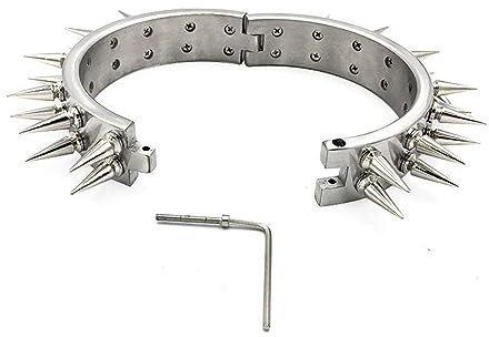 Metall Abschließbar Spikes Kragen Halsband mit O-Ring, Edelstahl SM Halsbänder Halsreif Halsfessel mit Schloss , BDSM Bondage Sklaven Folter Fetisch Sex Spielzeug für Männer Frauen Paare , Weiblich