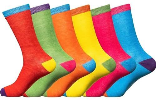 Mens Coloured Design Socks Smart Suit Work Colourful Cotton Crew Socks Mid Calf Casual Designer Seamless Toe Socks Size 6-11, 6 P