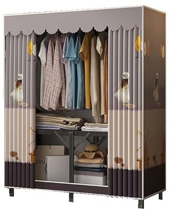HUHJYUGE Kleiderschrank mit Metallgestell, Stoffschrank mit Großem Stauraum, Faltschrank mit Kleiderstange, Freistehende Garderobe, Textilschrank Stabil, für Schlafzimmer, Wohnzimmer
