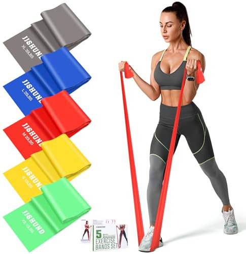 Resistance Bands Set, 1.5 M Exercise Bands with 5 Resistance Levels, Long Stretch Bands for Men & Women, Workout Resistance Bands for Yoga Gym Pilates Fitness Strength Training Muscle Building