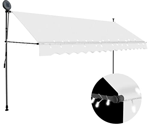 Iiaky Einziehbare Markise Handbetrieben mit LED 400 cm Creme Klemmmarkise Einziehbar, Sonnenschutz für Fenster Terrasse Balkon