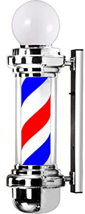 Luz de Poste de Peluquero de 68 cm, Carcasa Plateada, peluquería, barbería, Tiras LED giratorias en Negro, Blanco y Azul, Resistente al Agua, Ahorra energía, Montaje en Pared, Rojo, Azul y Blanco