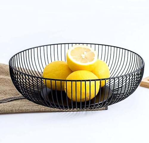 JKFGYTHG Cesto di Frutta in Filo Nero, Cesto di Frutta in Metallo Grande 28x8 cm, Moderno, la Frutta Rimane Fresca più a Lungo
