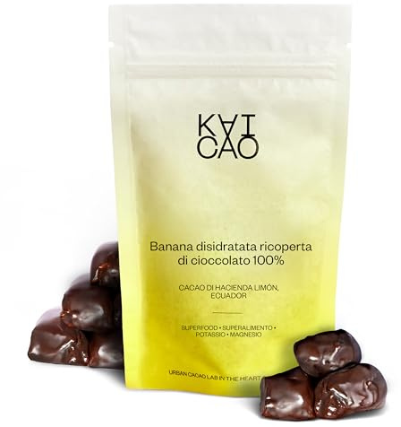Kaicao Barritas Energéticas de Plátanos Deshidratados Cubiertos de Chocolate Negro 100% Puro - Sin Azúcar Añadida, Sin Gluten, Sin Lactosa, Vegano - Snacks Saludables de Cacao Hacienda Limón, Ecuador