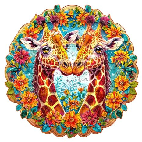 Cuteefun Puzzle Holz für Erwachsene, Einzigartige Geformte Tier Puzzle Giraffe für Geburtstagsgeschenk Vatertag (A4 Größe)