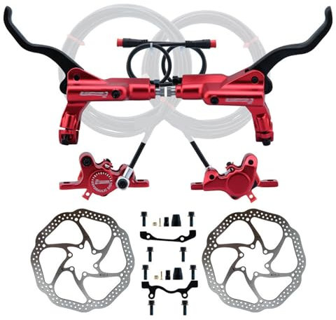 2-Kolben-E-Bike-Hydraulik-Scheibenbremsen-Set 2-poliger Magnetsensor Abschalt-Scheibenbremsen Mit Bremshebel Aus Aluminiumlegierung 2300mm-Schlauch 160mm-Rotoren Montage Rechts(Red,160mm Rotor)
