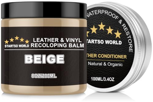 STARTSO WORLD leder Reparatur Set Beige mit Lederfett, 200ml Flüssigleder, Lederfarbe, Leder-Schramm-Entferner, Leder- & Vinyl-Reparaturset für Möbel, Couchen, Sofas, Autositze, Schuhe