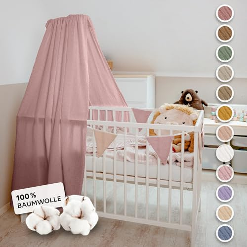 lilimaus Betthimmel Babybett [in 12 Farben] Himmel Babybett aus 100% Baumwolle Musselin - Betthimmel Mädchen & Jungen - Himmelbett Vorhänge als Kinderzimmer & Babyzimmer Deko - Baby Bett Vorhang
