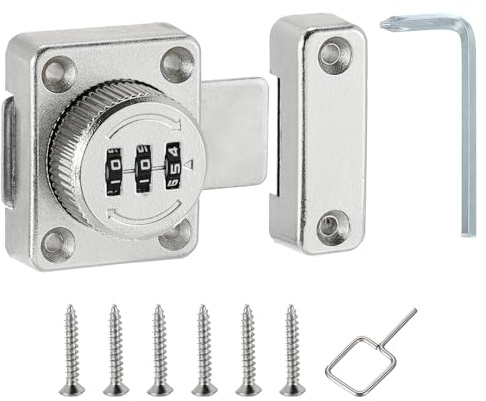 PATIKIL Cabinet Password Latch, Zinc Alloy Keyless Combination Lock 3-Digit Password Cabinet Lock Safety Lock with L-Screwdriver for Cabinet Drawer Cupboard, Silver