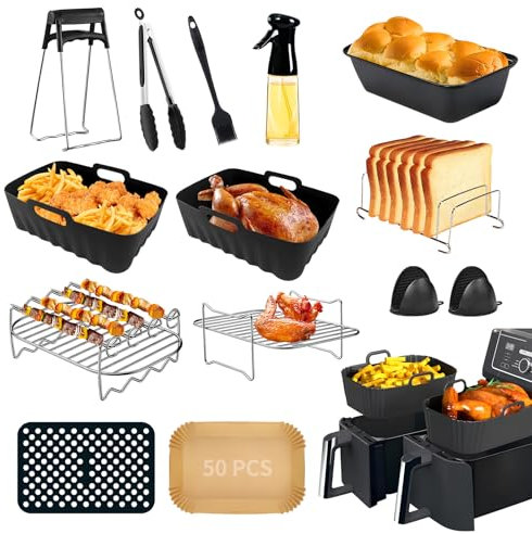 Ninja Heißluftfritteuse Zubehör, Airfryer Zubehör für Ninja Foodi Max Dual Zone Heißluftfritteuse AF300EU AF400EU 7.6L-9.5L, Silikonform für Ninja heißluftfritteuse