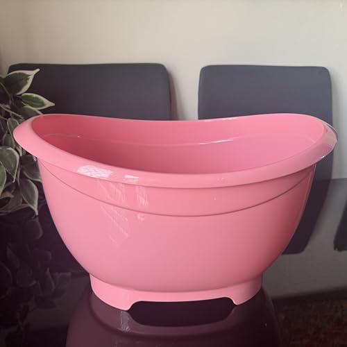 LIAMRA Large Plastic Washing Up Bowl with Drain Plug and Handles, Pink, Kitchen Sink Washing up Bowl with Drainage, dishwashing up Bowl with Drainer