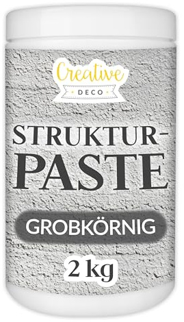 Creative Deco Pasta Estructural de Grano Grueso 2 kg | Pasta Gris para Proyectos Artísticos para Pintura Acrílica | Fácil de Usar con Espátula para Crear Efectos 3D, Estructuras, Texturas