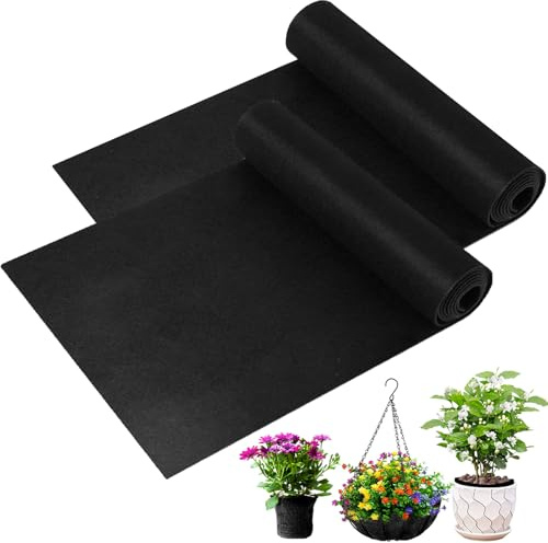 LOLYSIC 2Pcs Planter Liner Roll, 30x300cm Felt Hanging Basket Liner, Black | Non Woven Fabric, Prevent Root Rot, Plant Pot Liners for Garden Wooden Planter Flower Pot Trough, 3mm Thick