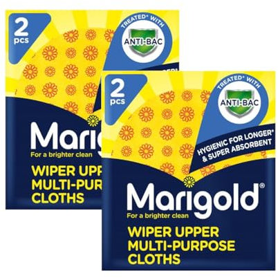 Marigold Multi Purpose Cloths 2pc Pack of 2 - Wiper Upper Anti-Bacterial Kitchen Cleaning Cloth Hygienic for Longer & Super Absorbent