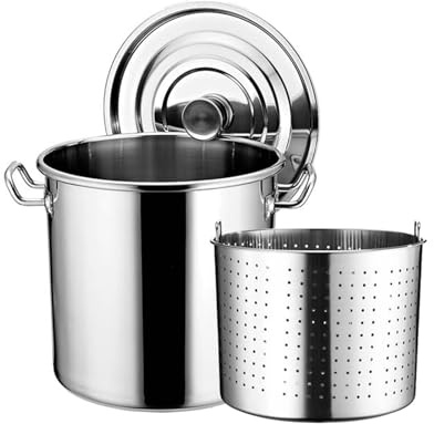 GAOBINGB Olla sopera de Acero Inoxidable Resistente con colador - Capacidad: 27/45/63 Cuartos de galón para freír Pavo, cangrejos de río y mariscos - Ideal para cocinar al Aire Libre (50 cm)