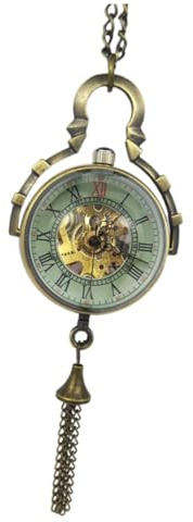 Healvian Vintage Taschenuhr Mechanische Taschenuhr mit Glas Spiegel und Legierung Hohle Kugelförmige Halskettenuhr für Herren im Retro Stil