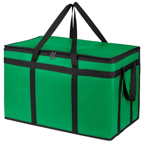 Bodaon Insulated Food Delivery Bag, XXXL Grocery Cooler Bag, Green, 1Pk | Pizza Delivery Bags for Hot/Cold Food, Commercial, Large Capacity Reusable Warming Bag, Catering Warmers for Parties/Picnic