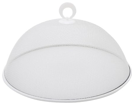 Cloche de Protection Alimentaire en Métal, 28 cm, Dôme avec Poignée, Maille Fine, Blanc