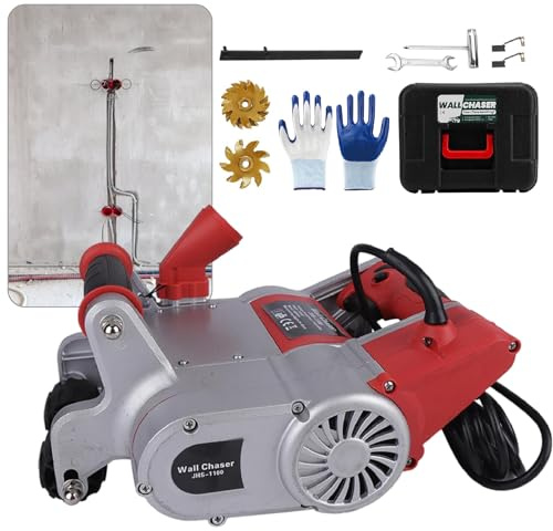 TBANVOO Electric Concrete Cutting Machine, 1100W Electric Wall Groove Cutting Machine, 2000 RPM Concrete Cutting Slotting Machine, 15-30mm Adjustable Depth Red-110V