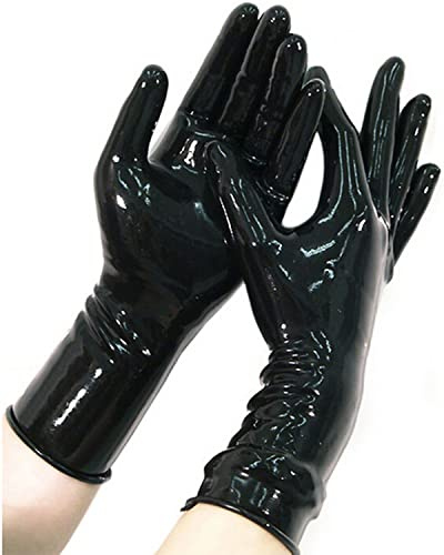 SecondSkin Latex Short Gloves 0.4mm Thickness with Rolled Edges Tight High Elastic Club Party Wear (Black, Large)