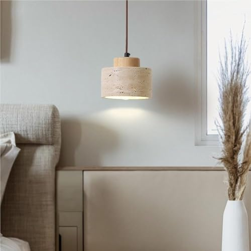 Lampada a Sospensione Moderna in Pietra, Cilindro, Marmo, Pietra Ale, Lampada a Sospensione in Legno, Stile Rustico, Base E27, per Sala da Pranzo, Cucina, Isola, Camera da Letto, Bar