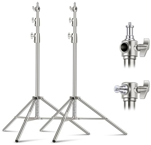 NEEWER Lot de 2 trépieds d'éclairage en Acier Inoxydable de 2,8m, avec Ressorts et adaptateurs 1/4-3/8 pour éclairage annulaire, Stroboscope, vidéo, softbox, Charge maximale de 10kg, ST-280SS