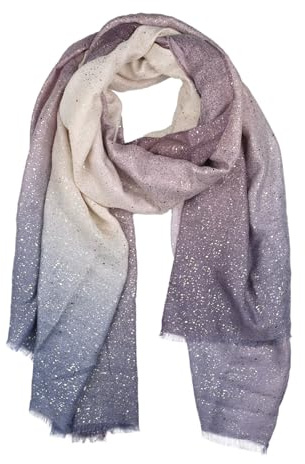 Lumberjack Damen Schal aus weicher Viskose, Ombré-Glitzer-Muster, Creme-Lila, elegant & warm, inkl. Geschenkbox