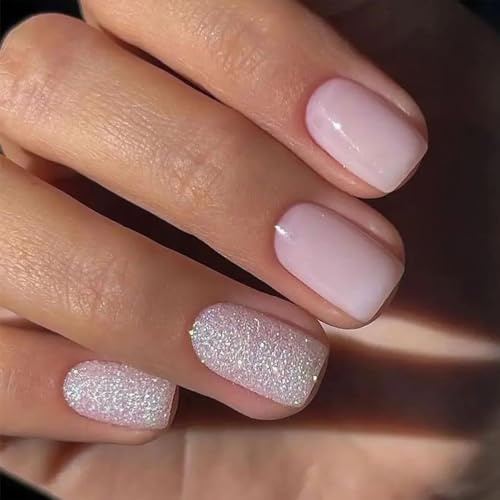 24PCS Kurz Weihnachts Falsche Nägel - Pink & Schimmer Nägel Zum Aufkleben Press on Nails - Gradient Fake Nails Full Cover Künstliche Fingernägel, Nail DIY Weihnachtsnägel