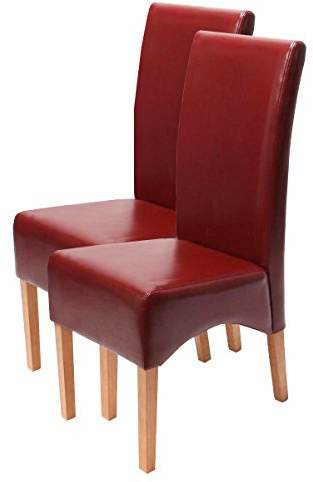 CHEFGASTRO 2er-Set Esszimmerstuhl Küchenstuhl Stuhl gepolstert HxBxT 102x44x54cm Sitzhöhe 47cm Leder helle Beine Rot
