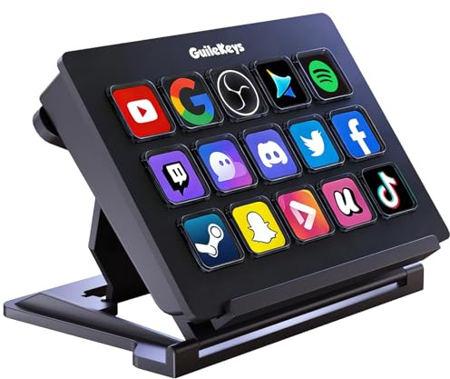 GuileKeys Stream Controller Keypad with 15 Macro Keys, Streaming Keyboard Control Discord, Zoom, OBS, Twitch, Streamlabs, Lightweight Shortcut Setup, Foldable Stand, Compatible with Mac/PC