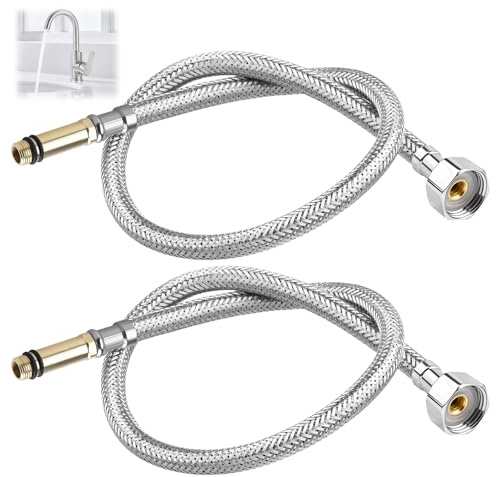 2PCS Flexible Tap Connectors, M10 x 1/2 BSP(600mm) Stainless Steel Braided Hose Pipe Tail for Kitchen Sink Bathroom Basin Monobloc Mixer Taps Connectors, Flexi Pipes Tails for Hot Cold Water Supply