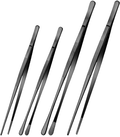 4 Pcs Black Kitchen Fine Tweezer Tongs 10 12 Inch Stainless Steel Precision Food Tweezers for Cooking BBQ Seafood Repairing